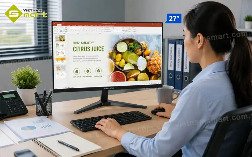 Màn hình máy tính Hikvision DS-D5027F2-2P2 27 inch Full HD ứng dụng hoàn hảo cho các mục đích thao tác làm việc văn phòng