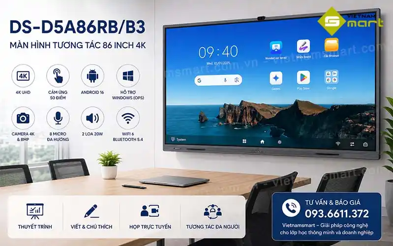 Màn hình tương tác 86 inch 4K Hikvision DS-D5A86RB/B3 Màn hình tương tác 86 inch 4K Hikvision DS-D5A86RB/B3