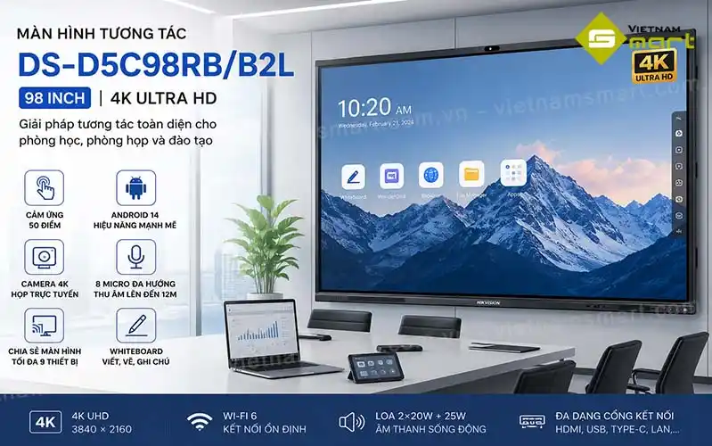 Màn hình tương tác 98 inch 4K Hikvision DS-D5C98RB/B2L Màn hình tương tác 98 inch 4K Hikvision DS-D5C98RB/B2L