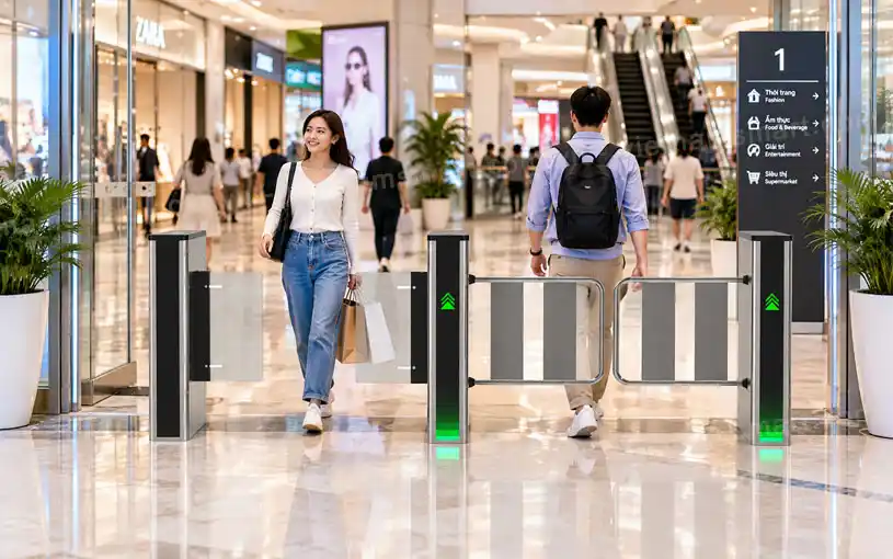 Cổng phân làn đôi tự động ZKTeco Saturn-S2200 tích hợp cảm biến an toàn Cổng phân làn đôi tự động ZKTeco Saturn-S2200 tích hợp cảm biến an toàn được ứng dụng tạo trung tâm thương mại